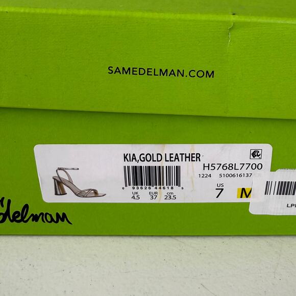 Sam Edelman Kia Block Heel Sandal in Gold Leaf Leather New in Box Size 7 - Picture 9 of 9